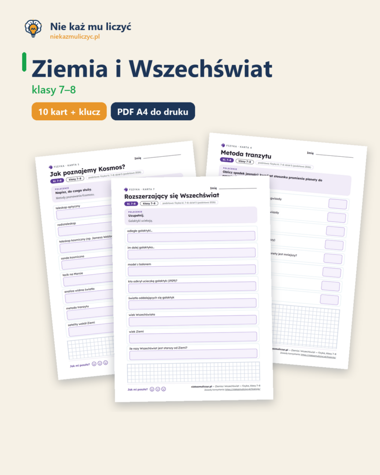 Ziemia i Wszechświat — fizyka, klasy 7–8, 10 kart PDF — okładka