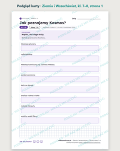 Ziemia i Wszechświat — fizyka, klasy 7–8, 10 kart PDF — podgląd karty, strona 1