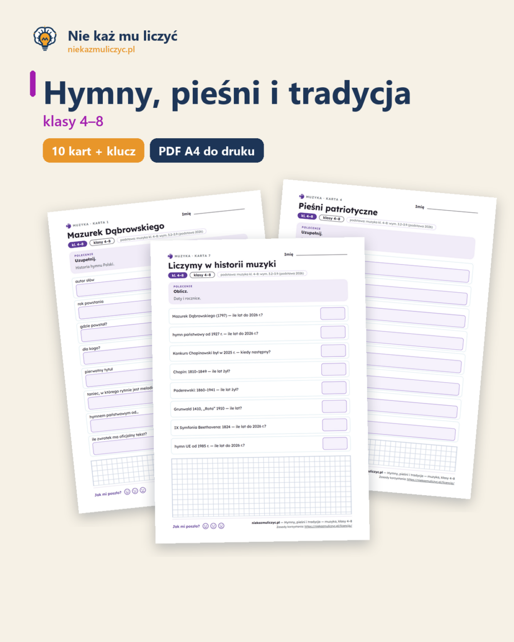 Hymny, pieśni i tradycja — muzyka, klasy 4–8, 10 kart PDF — okładka
