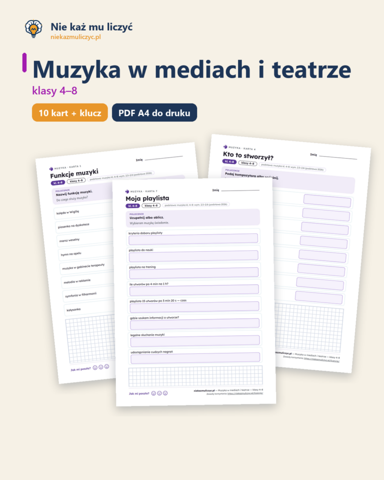 Muzyka w mediach i teatrze — muzyka, klasy 4–8, 10 kart PDF — okładka