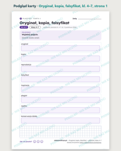 Oryginał, kopia, falsyfikat — plastyka, klasy 4–7, 10 kart PDF — podgląd karty, strona 1