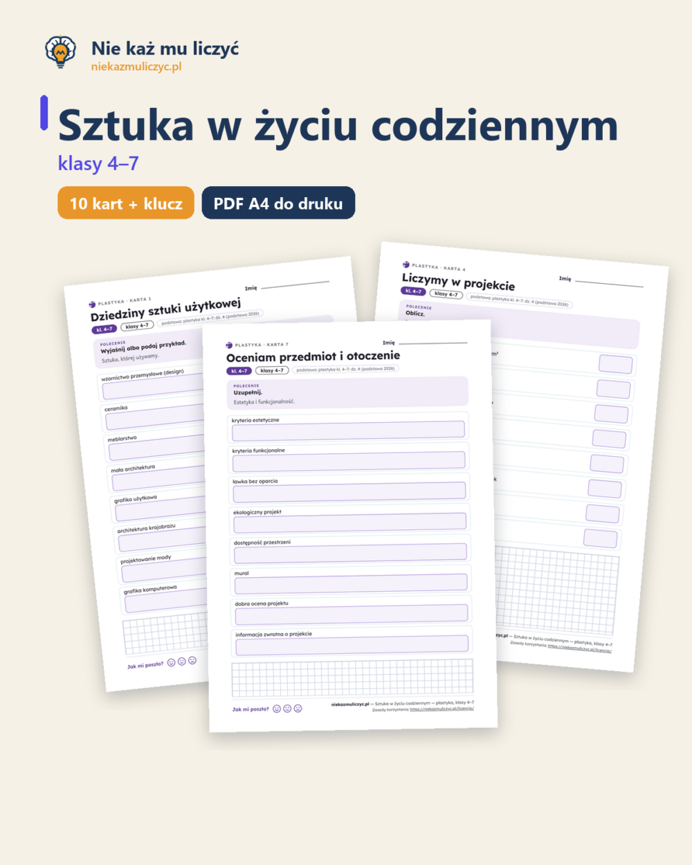Sztuka w życiu codziennym — plastyka, klasy 4–7, 10 kart PDF — okładka