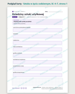 Sztuka w życiu codziennym — plastyka, klasy 4–7, 10 kart PDF — podgląd karty, strona 1