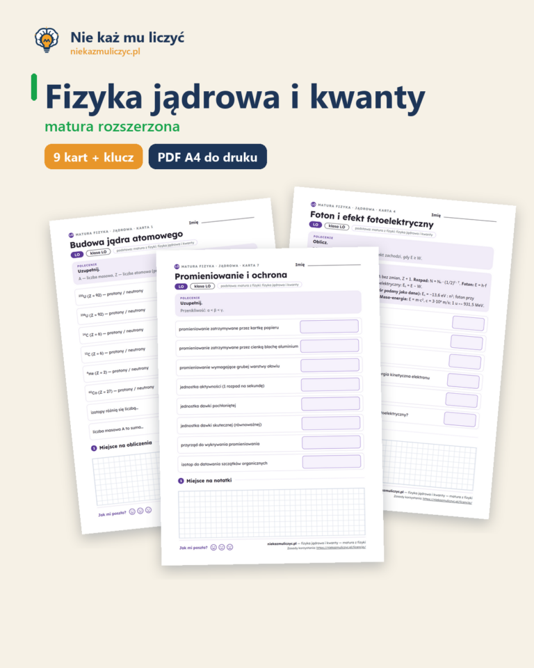 Fizyka jądrowa i kwanty — matura z fizyki — 9 kart PDF z kluczem — okładka