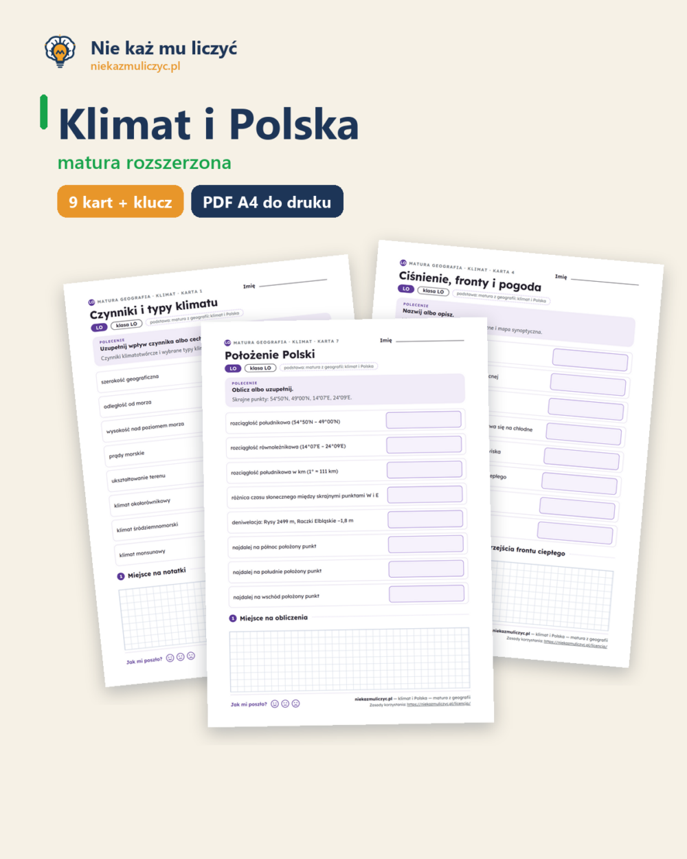 Klimat i Polska — matura z geografii — 9 kart PDF z kluczem — okładka