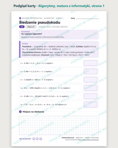 Algorytmy — matura z informatyki — 9 kart PDF z kluczem — podgląd karty, strona 1