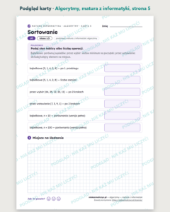 Algorytmy — matura z informatyki — 9 kart PDF z kluczem — podgląd karty, strona 5