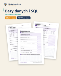 Bazy danych i SQL — matura z informatyki — 8 kart PDF z kluczem — okładka