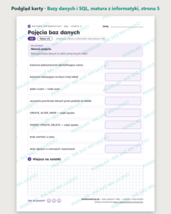 Bazy danych i SQL — matura z informatyki — 8 kart PDF z kluczem — podgląd karty, strona 5