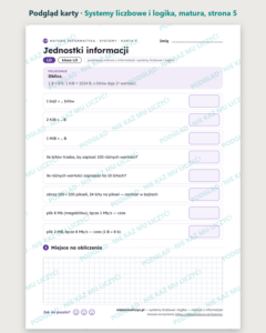 Systemy liczbowe i logika, matura z informatyki — 9 kart PDF z kluczem — podgląd karty, strona 5
