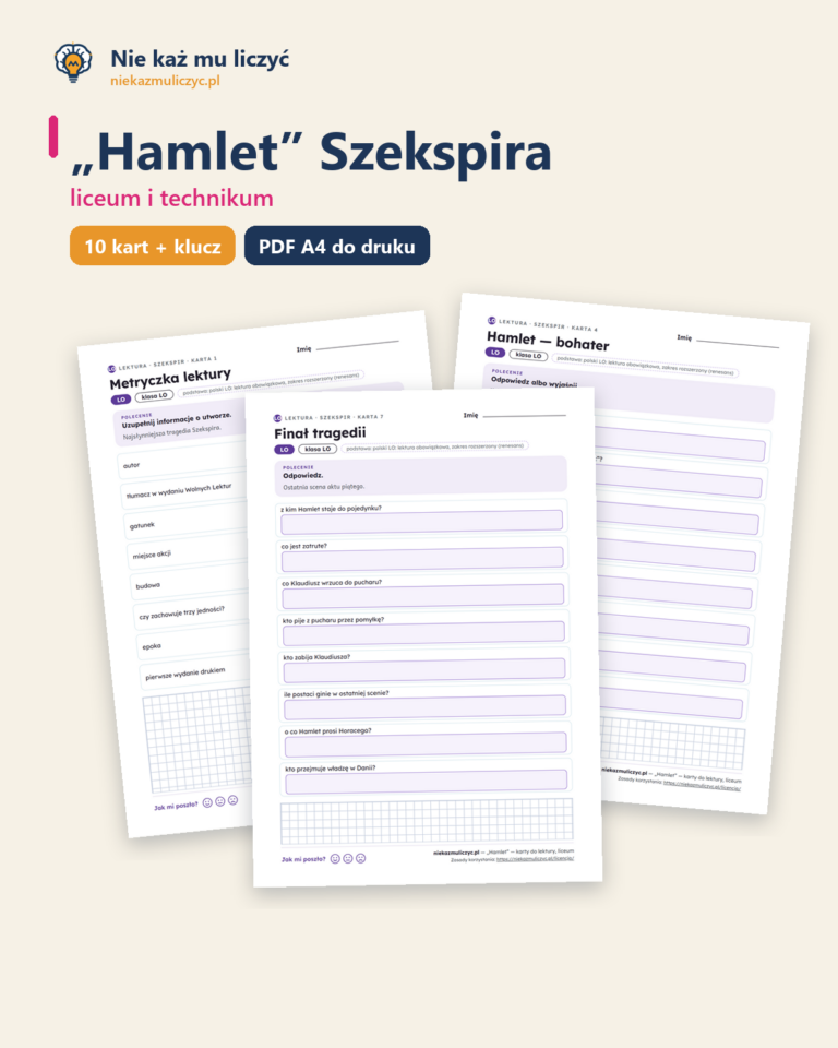 „Hamlet” Szekspira — karty do lektury, liceum, 10 kart PDF — okładka
