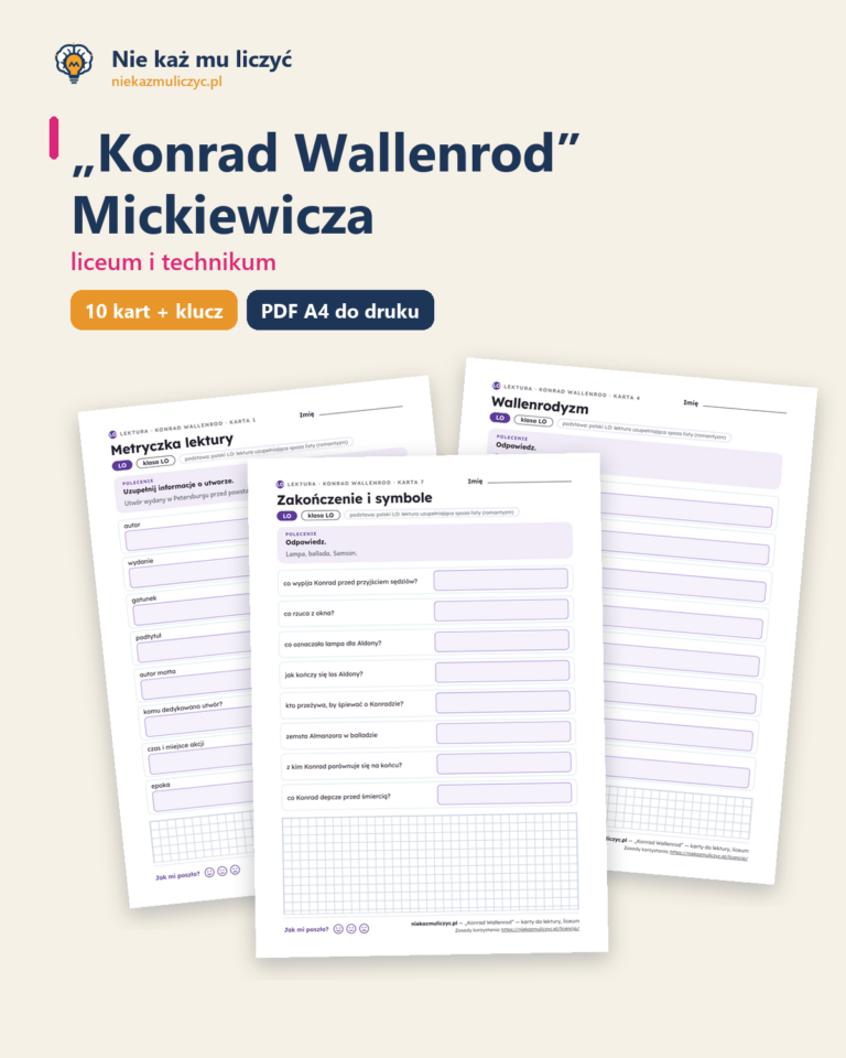 „Konrad Wallenrod” Mickiewicza — karty do lektury, liceum, 10 kart PDF — okładka