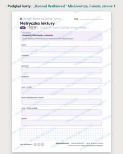 „Konrad Wallenrod” Mickiewicza — karty do lektury, liceum, 10 kart PDF — podgląd karty, strona 1