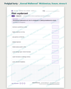 „Konrad Wallenrod” Mickiewicza — karty do lektury, liceum, 10 kart PDF — podgląd karty, strona 6