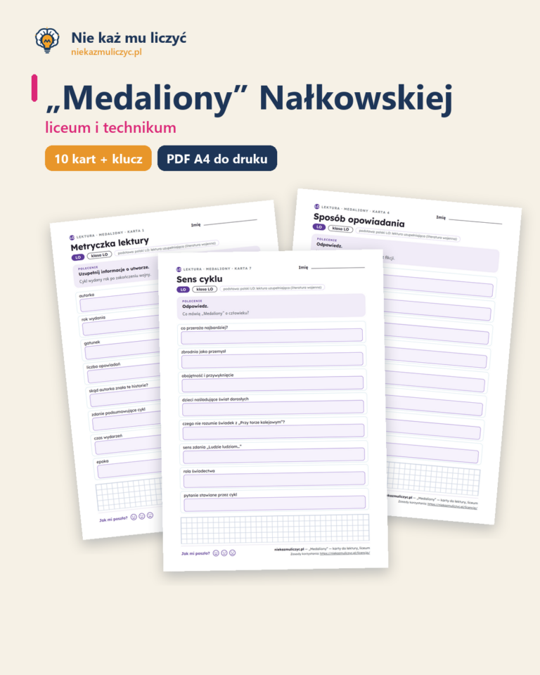 „Medaliony” Nałkowskiej — karty do lektury, liceum, 10 kart PDF — okładka