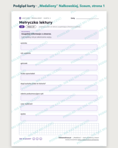 „Medaliony” Nałkowskiej — karty do lektury, liceum, 10 kart PDF — podgląd karty, strona 1