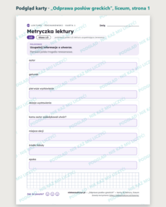„Odprawa posłów greckich” — karty do lektury, liceum, 10 kart PDF — podgląd karty, strona 1