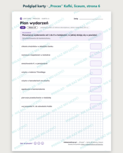 „Proces” Kafki — karty do lektury, liceum, 10 kart PDF — podgląd karty, strona 6