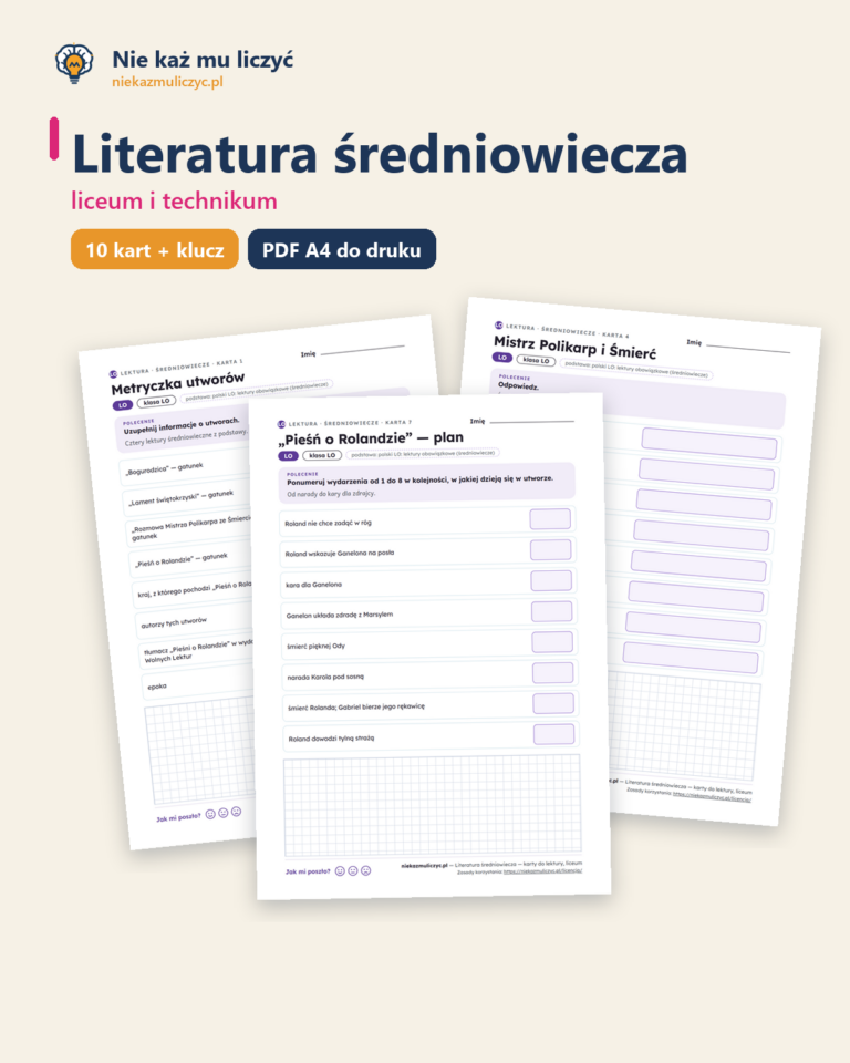 Literatura średniowiecza — karty do lektury, liceum, 10 kart PDF — okładka