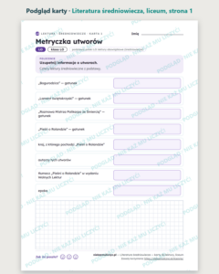 Literatura średniowiecza — karty do lektury, liceum, 10 kart PDF — podgląd karty, strona 1