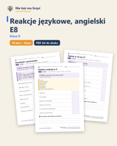 Reakcje językowe, angielski E8 klasa 8 — 10 kart pracy PDF z kluczem — okładka