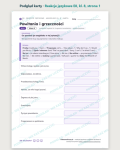 Reakcje językowe, angielski E8 klasa 8 — 10 kart pracy PDF z kluczem — podgląd karty, strona 1