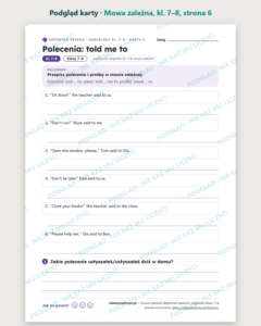 Mowa zależna (Reported speech), angielski klasy 7–8 — 10 kart PDF — podgląd karty, strona 6