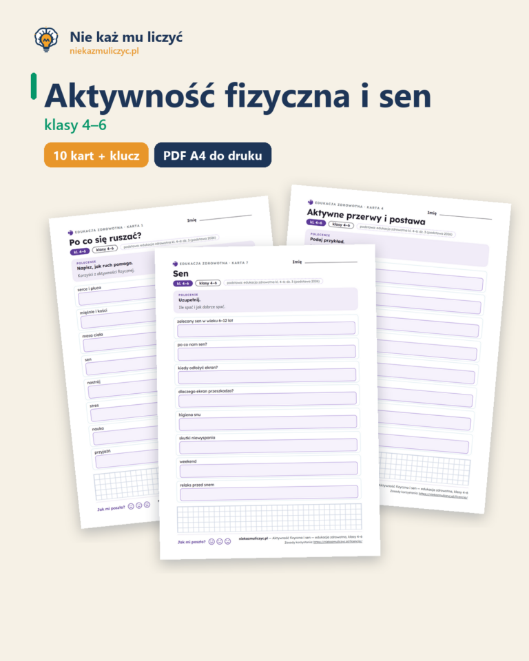 Aktywność fizyczna i sen — edukacja zdrowotna, klasy 4–6, 10 kart PDF — okładka