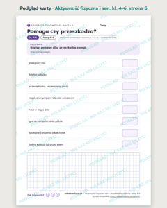 Aktywność fizyczna i sen — edukacja zdrowotna, klasy 4–6, 10 kart PDF — podgląd karty, strona 6