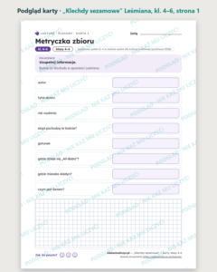 „Klechdy sezamowe” Leśmiana — karty do lektury, klasy 4–6, 10 kart PDF — podgląd karty, strona 1