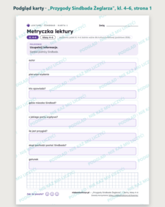„Przygody Sindbada Żeglarza” — karty do lektury, klasy 4–6 — podgląd karty, strona 1