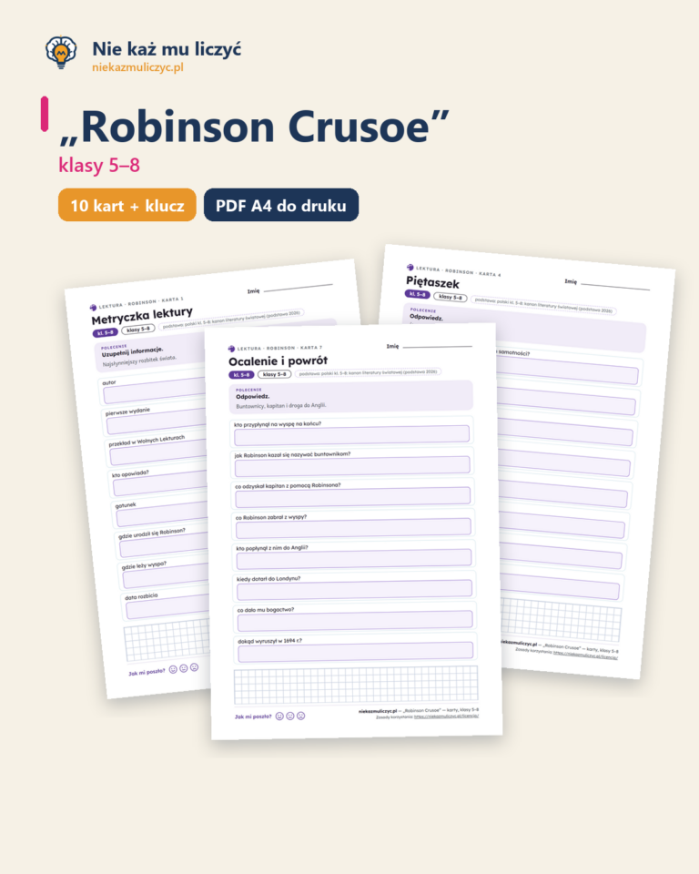„Robinson Crusoe” — karty do lektury, klasy 5–8, 10 kart PDF — okładka