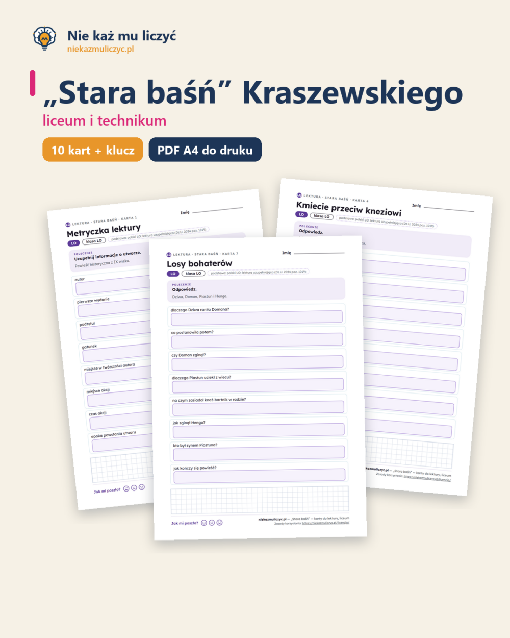 „Stara baśń” Kraszewskiego — karty do lektury, liceum, 10 kart PDF — okładka