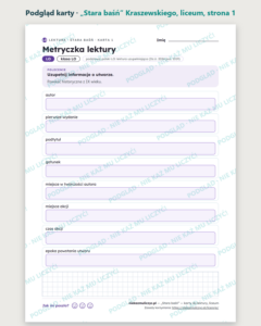 „Stara baśń” Kraszewskiego — karty do lektury, liceum, 10 kart PDF — podgląd karty, strona 1