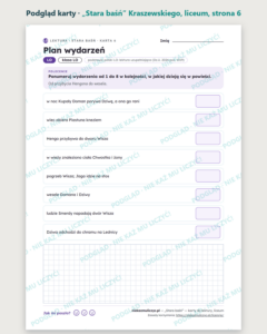 „Stara baśń” Kraszewskiego — karty do lektury, liceum, 10 kart PDF — podgląd karty, strona 6