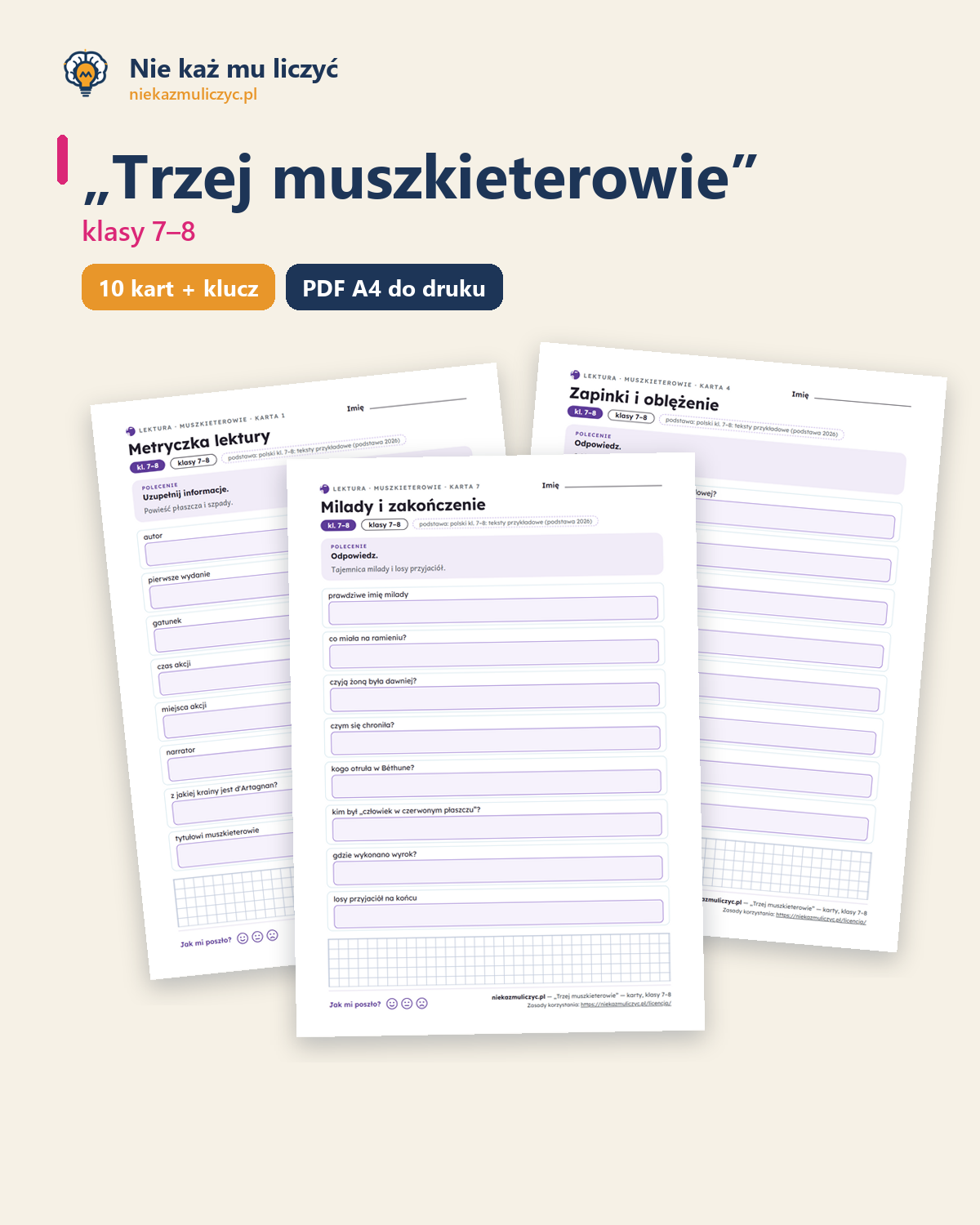 Okładka: „Trzej muszkieterowie” – karty do lektury