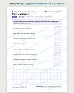 „Trzej muszkieterowie” — karty do lektury, klasy 7–8, 10 kart PDF — podgląd karty, strona 6