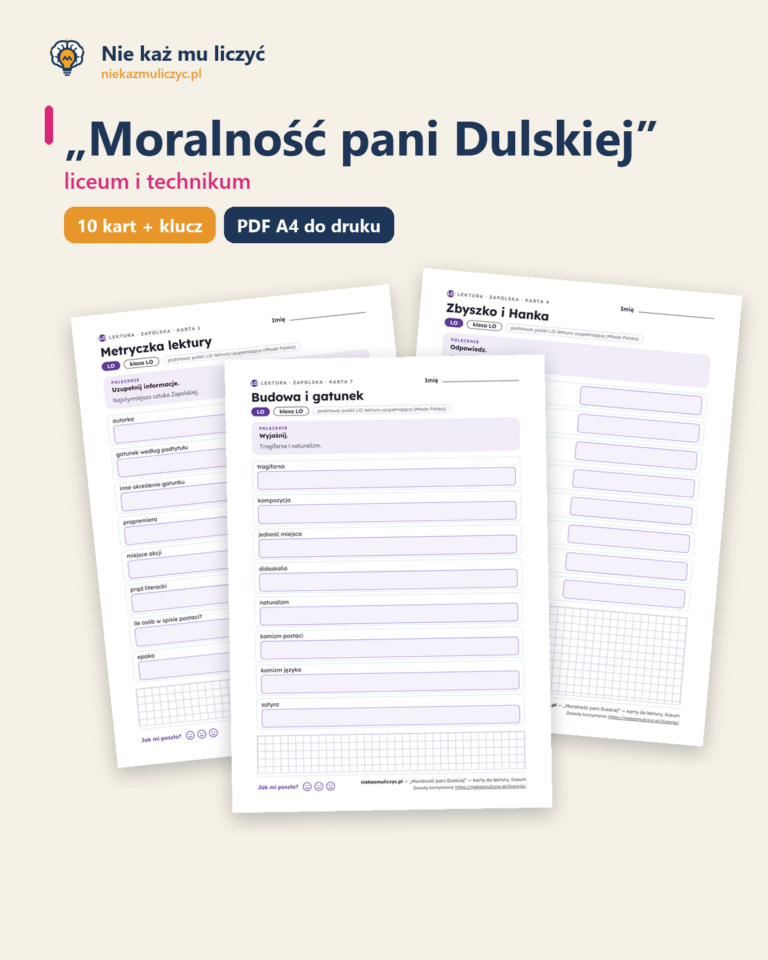 „Moralność pani Dulskiej” — karty do lektury, liceum, 10 kart PDF — okładka