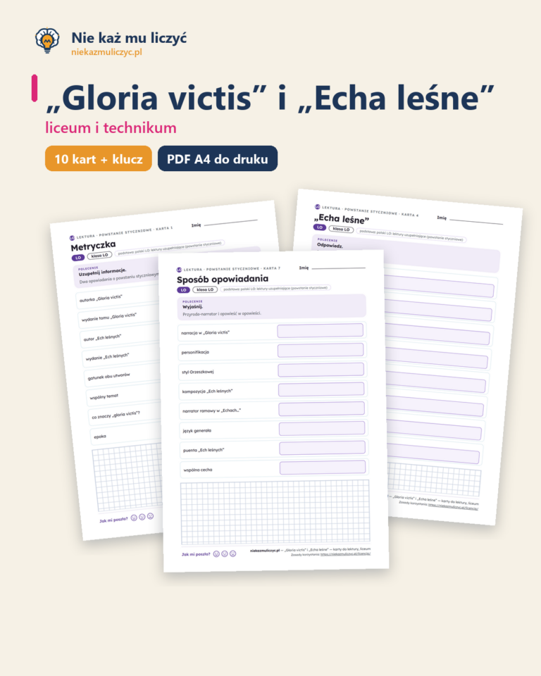 „Gloria victis” i „Echa leśne” — karty do lektury, liceum, 10 kart PDF — okładka