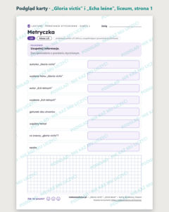 „Gloria victis” i „Echa leśne” — karty do lektury, liceum, 10 kart PDF — podgląd karty, strona 1