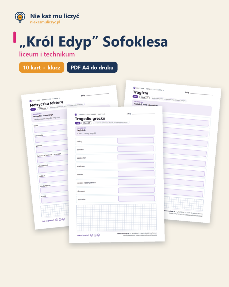 „Król Edyp” Sofoklesa — karty do lektury, liceum, 10 kart PDF — okładka