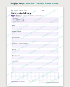 „Lord Jim” Conrada — karty do lektury, liceum, 10 kart PDF — podgląd karty, strona 1