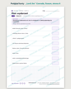 „Lord Jim” Conrada — karty do lektury, liceum, 10 kart PDF — podgląd karty, strona 6