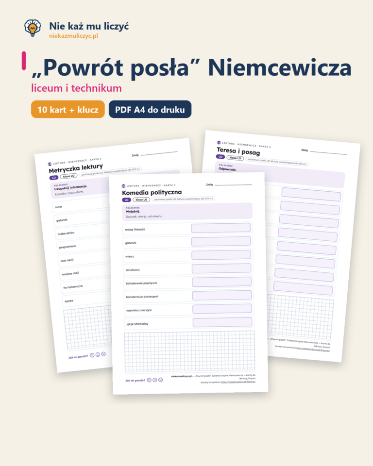 „Powrót posła” Niemcewicza — karty do lektury, liceum, 10 kart PDF — okładka
