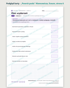 „Powrót posła” Niemcewicza — karty do lektury, liceum, 10 kart PDF — podgląd karty, strona 6