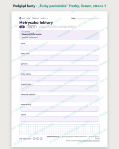 „Śluby panieńskie” Fredry — karty do lektury, liceum, 10 kart PDF — podgląd karty, strona 1