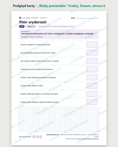 „Śluby panieńskie” Fredry — karty do lektury, liceum, 10 kart PDF — podgląd karty, strona 6