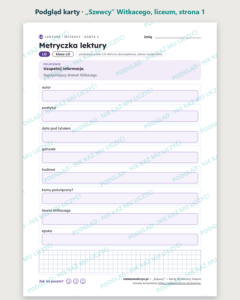 „Szewcy” Witkacego — karty do lektury, liceum, 10 kart PDF — podgląd karty, strona 1