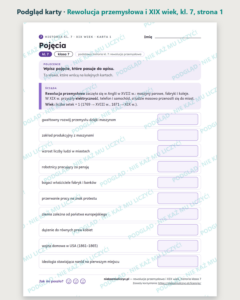 Rewolucja przemysłowa i XIX wiek, kl. 7 — 10 kart pracy PDF z kluczem — podgląd karty, strona 1
