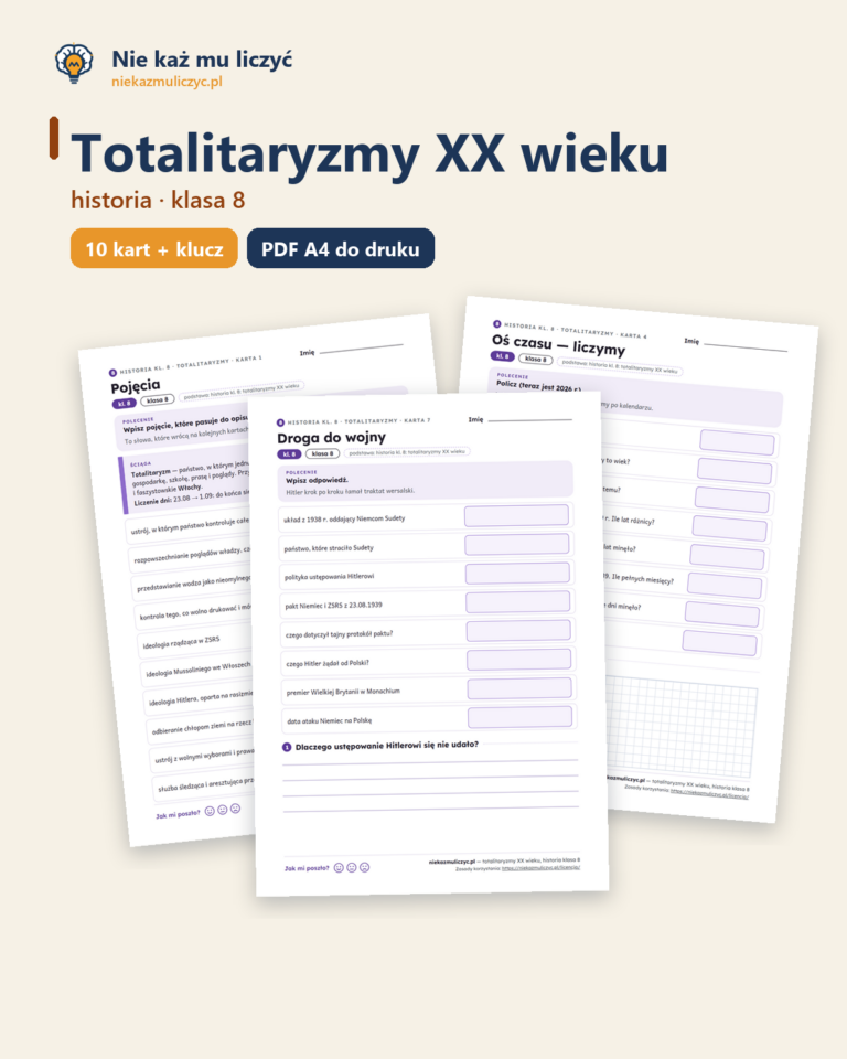 Totalitaryzmy XX wieku, historia klasa 8 — 10 kart pracy PDF z kluczem — okładka
